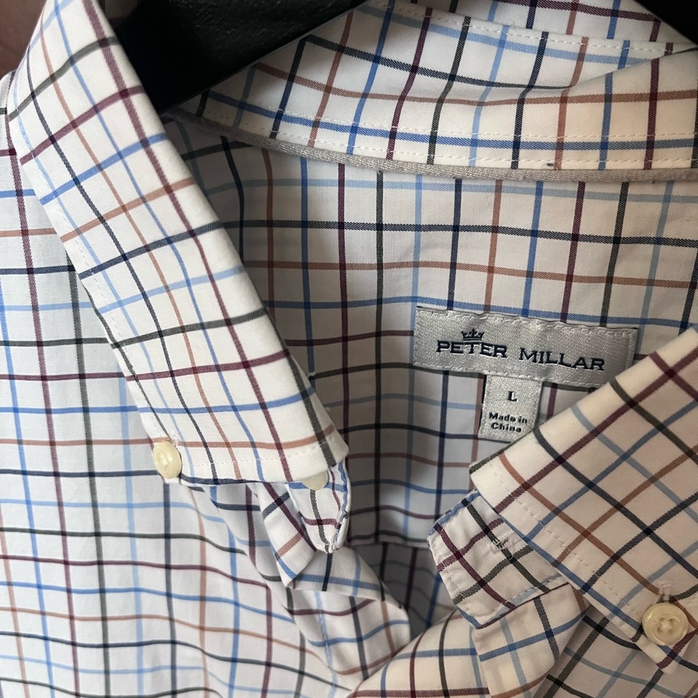 Peter Millar Blue and Brown Checkered Men's Shirt